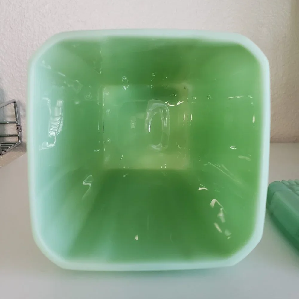 Vintage Fantasy Jadeite Green Canister With Lid 7” Cottage Core Grandma Core
